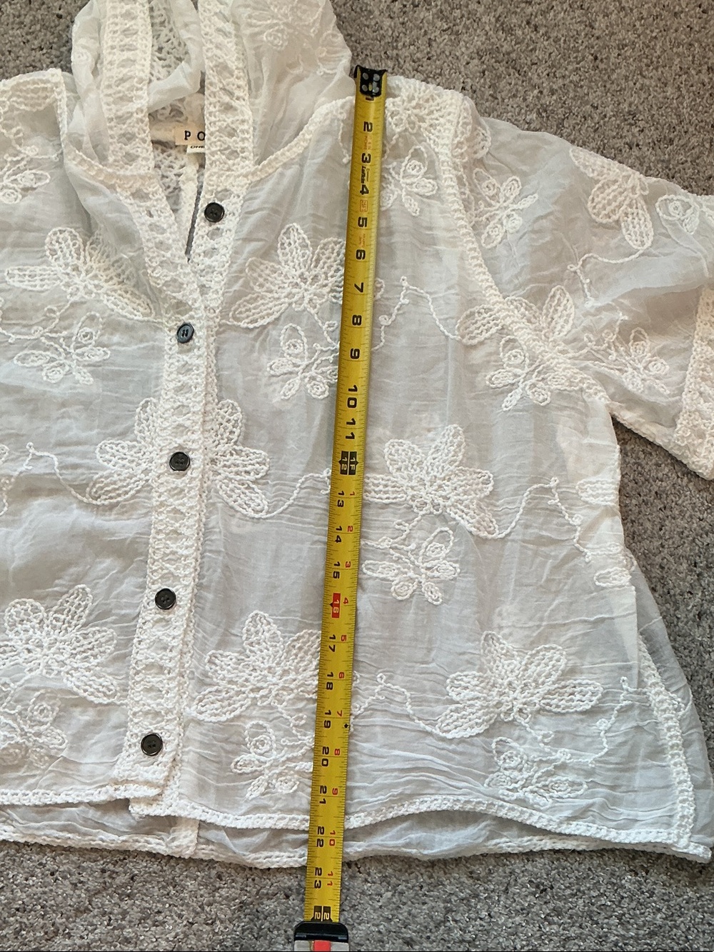 New POL Embroidered Hooded Lace Button-Down Top ~ White - Picture 4 of 8